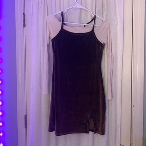 brown and tan about knee length dress from shein